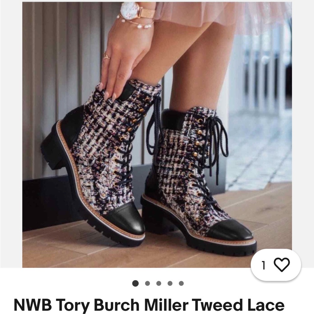 Tory Burch Women's Tweed Ankle Boots - Black and Cream - Picture 11 of 13